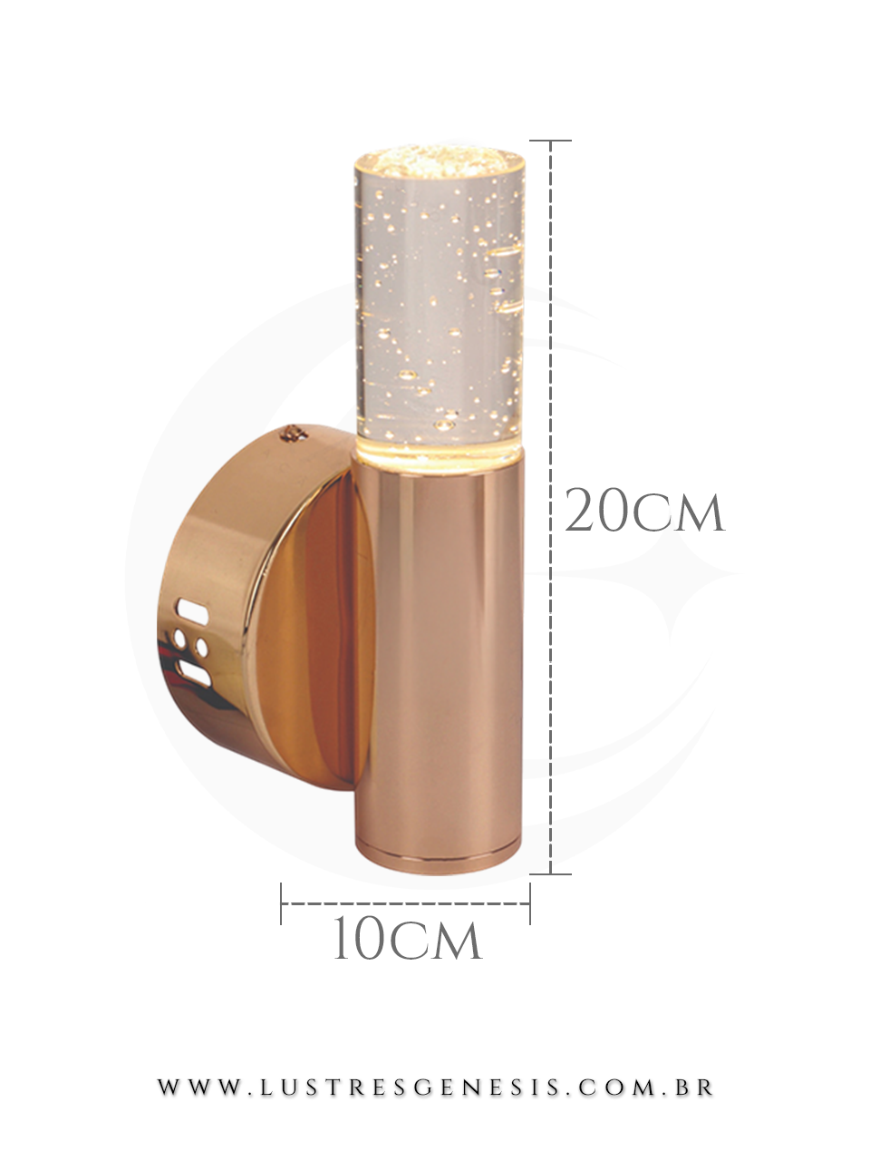 Arandela de Parede Cristal Mede 10x20cm e possui LED de 5W 3000K 500LM bivolt integrado. Perfeita para composição no espelho do banheiro, suíte master, lavabo, hall de entrada e living refinados.